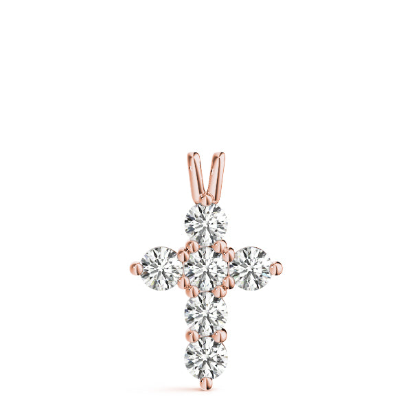 Cross Pendant 1/2 Carat Natural Diamond In 10K White / Rose & Yellow Gold With Box Chain