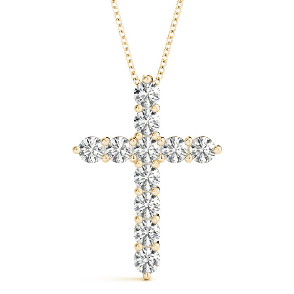 1/10 CT Natural Diamond Cross Pendant In 10K Solid White & Yellow Gold With Chain