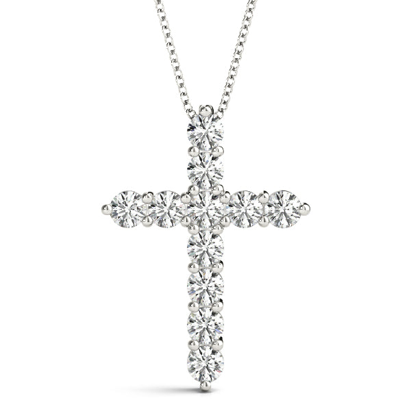 1/10 CT Natural Diamond Cross Pendant In 10K Solid White & Yellow Gold With Chain
