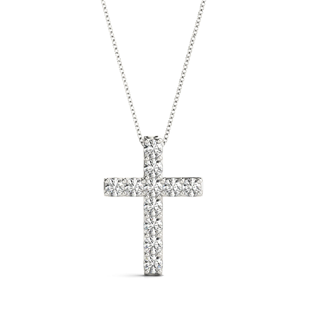 0.22 Ct Natural Diamond Cross Pendant Necklace In 10K Solid White Gold