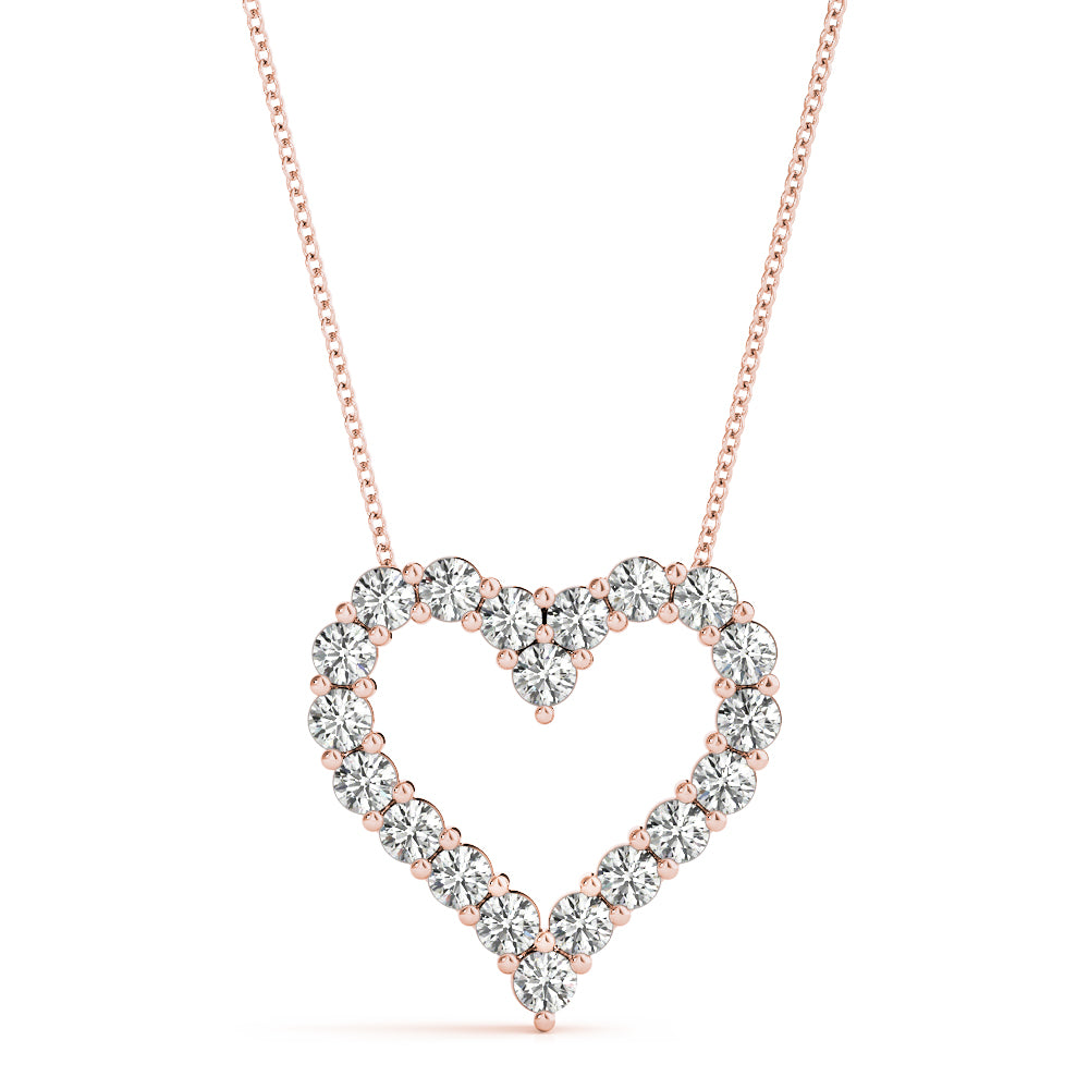 0.60 Ct Natural Diamond Heart Shape Pendant Necklace In 10K Solid White, Rose  & Yellow Gold