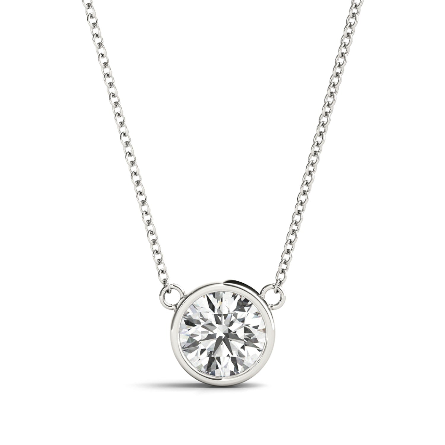 1/4 Ct Round Diamond Bezel Set Pendant Necklace in 14K White Gold
