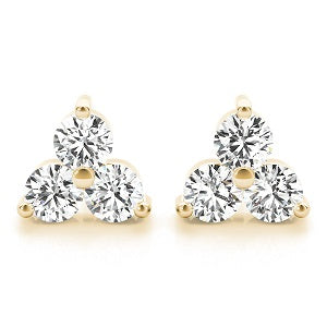 1/2 Ct Natural Diamond 3 Stone Earrings In 14K Rose / White & Yellow Gold