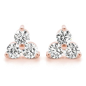 1/2 Ct Natural Diamond 3 Stone Earrings In 14K Rose / White & Yellow Gold