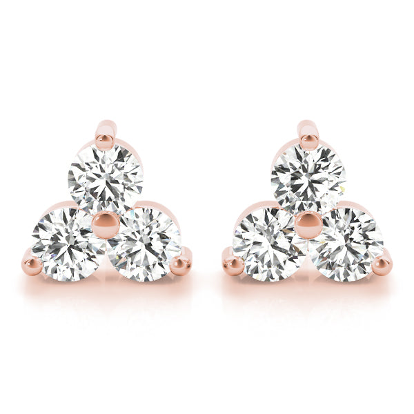 0.25 Carat Diamond Three Stone Stud Earrings In 14K White/ Rose & Yellow Gold