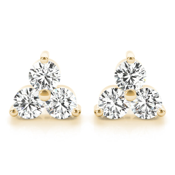 0.25 Carat Diamond Three Stone Stud Earrings In 14K White/ Rose & Yellow Gold