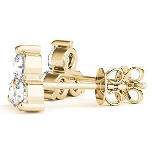 1/2 Ct Natural Diamond 3 Stone Earrings In 14K Rose / White & Yellow Gold