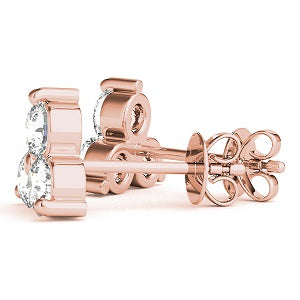 1/2 Ct Natural Diamond 3 Stone Earrings In 14K Rose / White & Yellow Gold
