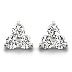 1/2 Ct Natural Diamond 3 Stone Earrings In 14K Rose / White & Yellow Gold
