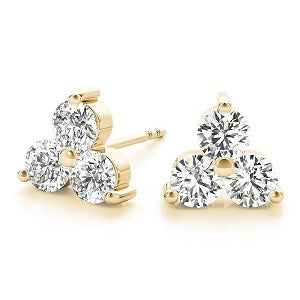 1/2 Ct Natural Diamond 3 Stone Earrings In 14K Rose / White & Yellow Gold