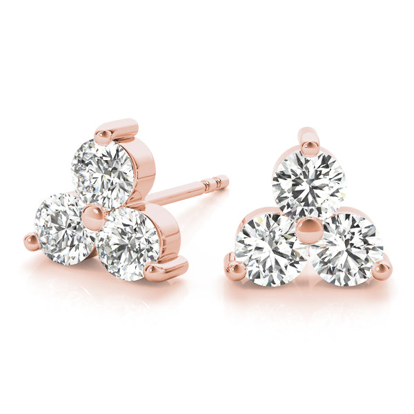 0.25 Carat Diamond Three Stone Stud Earrings In 14K White/ Rose & Yellow Gold