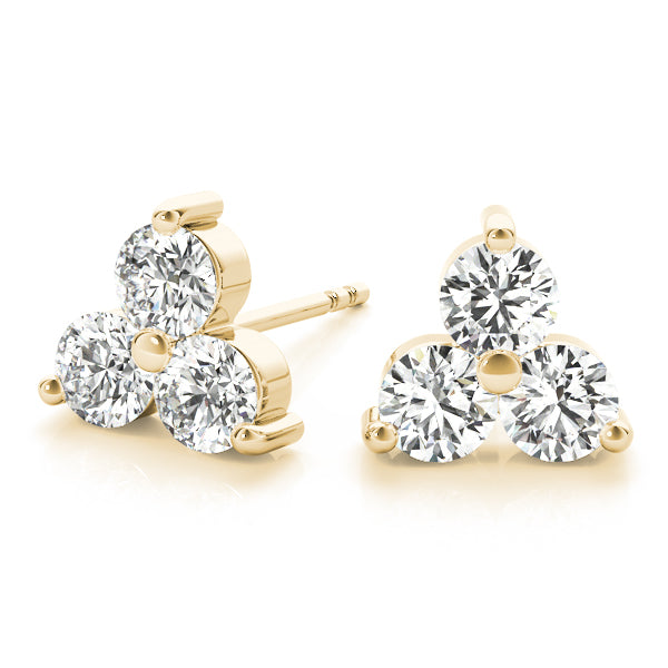 0.25 Carat Diamond Three Stone Stud Earrings In 14K White/ Rose & Yellow Gold