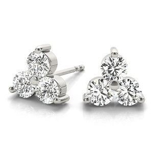1/2 Ct Natural Diamond 3 Stone Earrings In 14K Rose / White & Yellow Gold