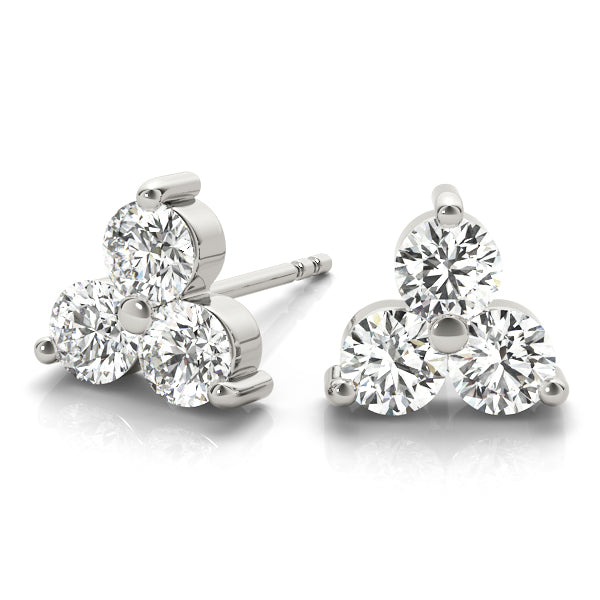0.25 Carat Diamond Three Stone Stud Earrings In 14K White/ Rose & Yellow Gold