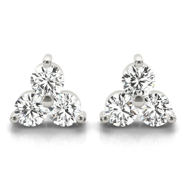 0.25 Carat Diamond Three Stone Stud Earrings In 14K White/ Rose & Yellow Gold