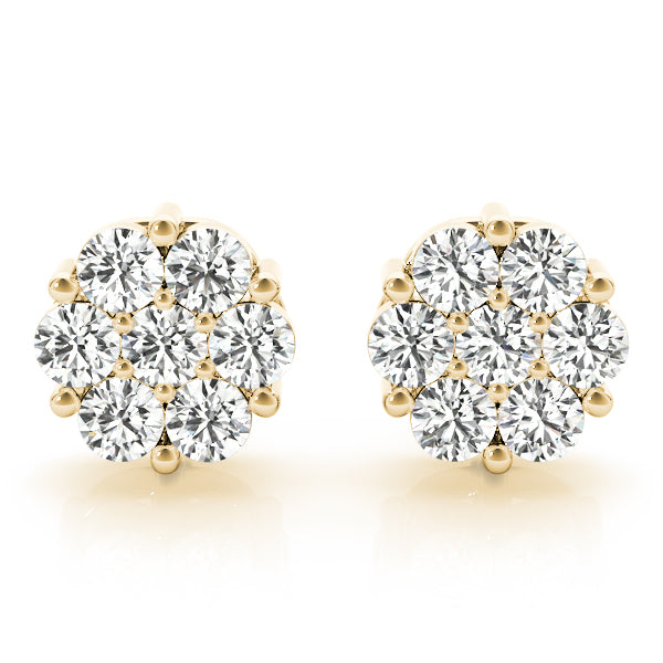 1/4 Ct Round Diamond CLUSTER Earrings In 14K Solid Rose White & Yellow Gold