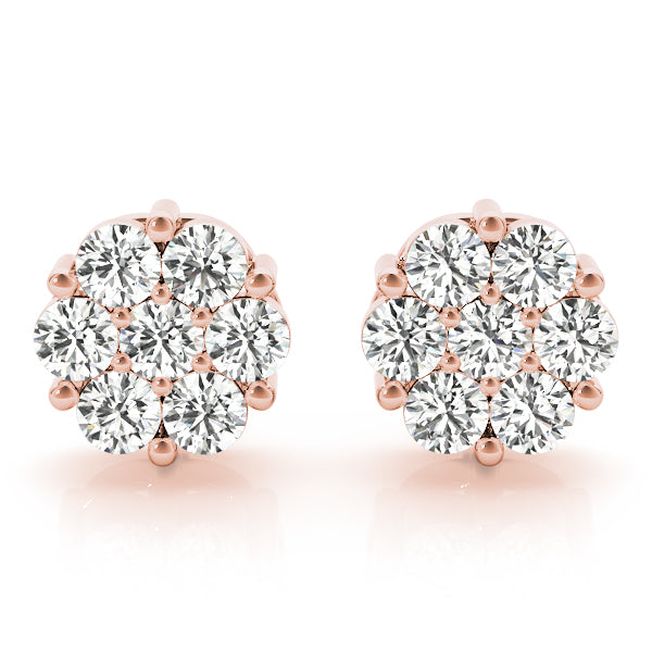 1/4 Ct Round Diamond CLUSTER Earrings In 14K Solid Rose White & Yellow Gold