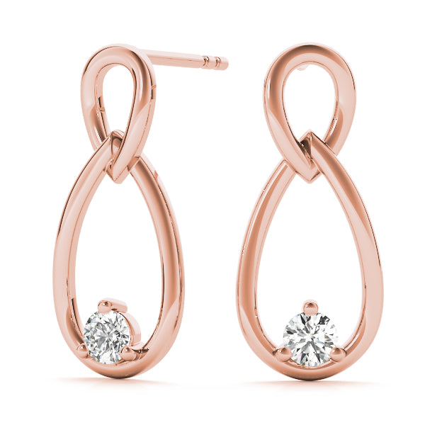 0.14 Carat Two Stone Diamond Earrings In 14K Solid Rose White & Yellow Gold