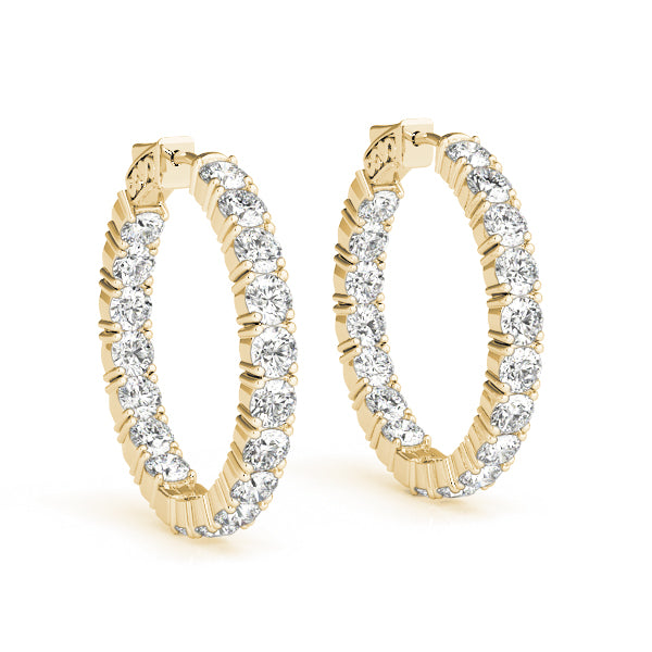 3.5 Carat Round Diamond FG/VS1 Prong Set Diamond Hoop Earrings In 14K Gold