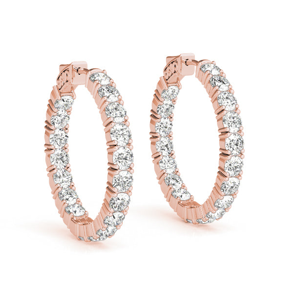 3.5 Carat Round Diamond FG/VS1 Prong Set Diamond Hoop Earrings In 14K Gold