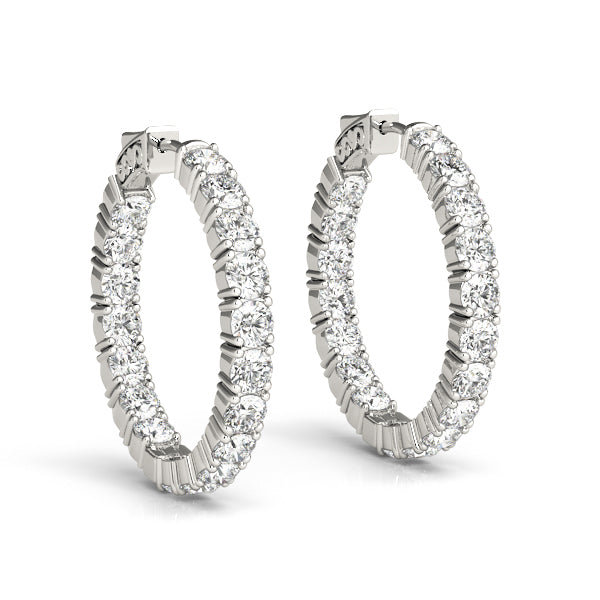 3.5 Carat Round Diamond FG/VS1 Prong Set Diamond Hoop Earrings In 14K Gold