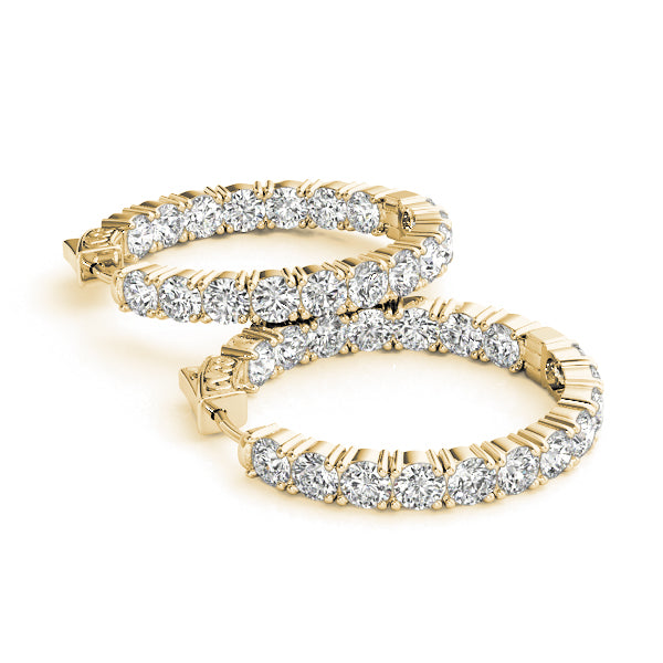3.5 Carat Round Diamond FG/VS1 Prong Set Diamond Hoop Earrings In 14K Gold