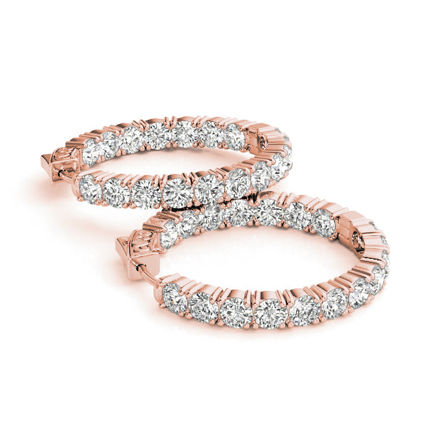 3.5 Carat Round Diamond FG/VS1 Prong Set Diamond Hoop Earrings In 14K Gold