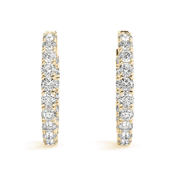 3.5 Carat Round Diamond FG/VS1 Prong Set Diamond Hoop Earrings In 14K Gold