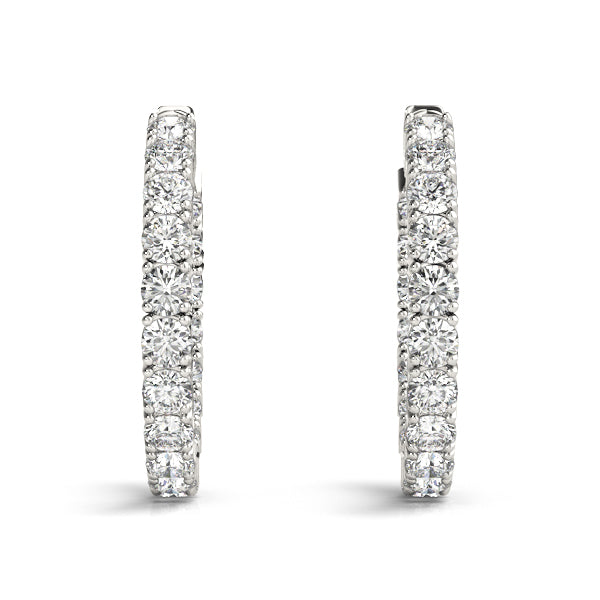 3.5 Carat Round Diamond FG/VS1 Prong Set Diamond Hoop Earrings In 14K Gold