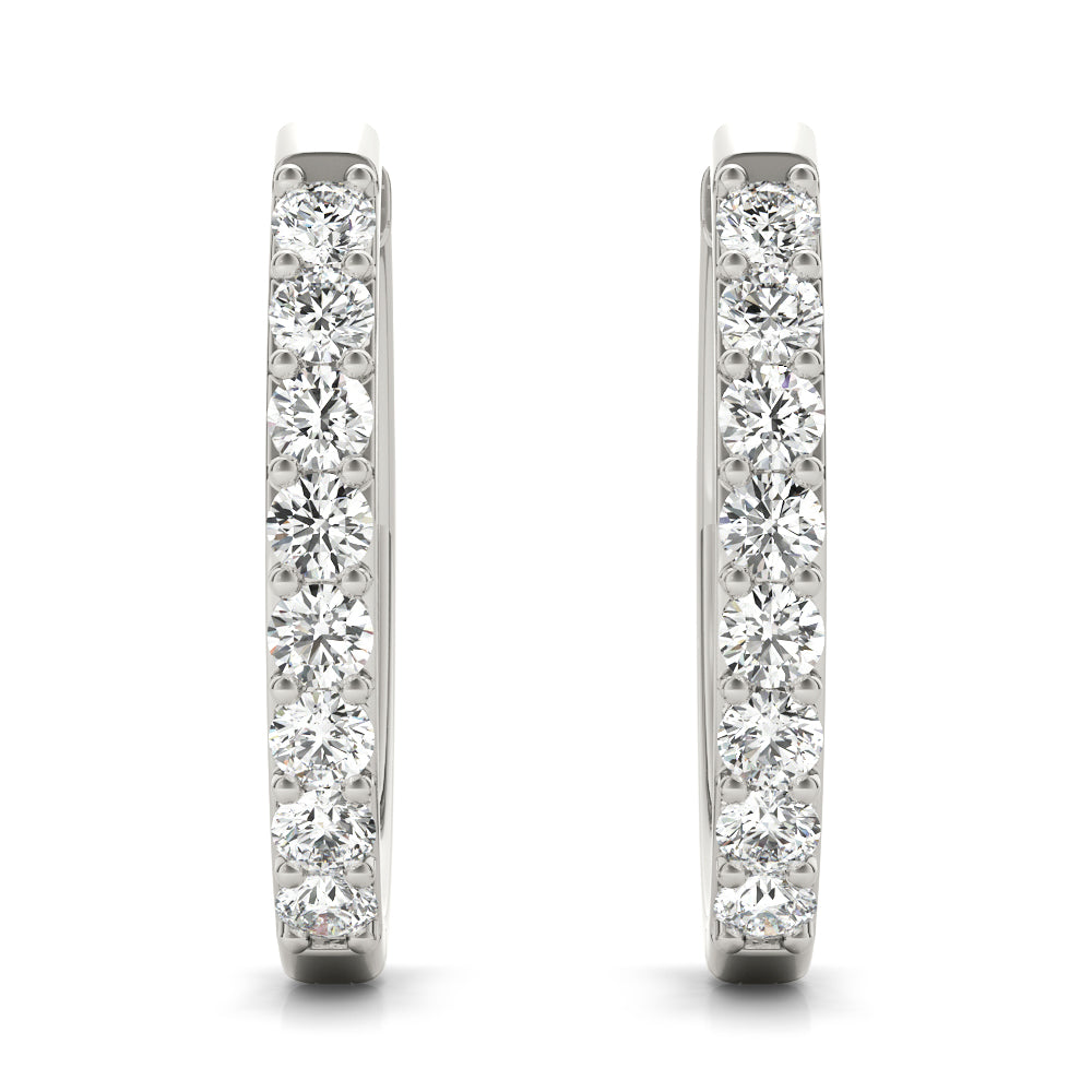 0.30 Ct Round Brilliant Diamond Hoop Earrings In 14k White / Rose & Yellow Gold