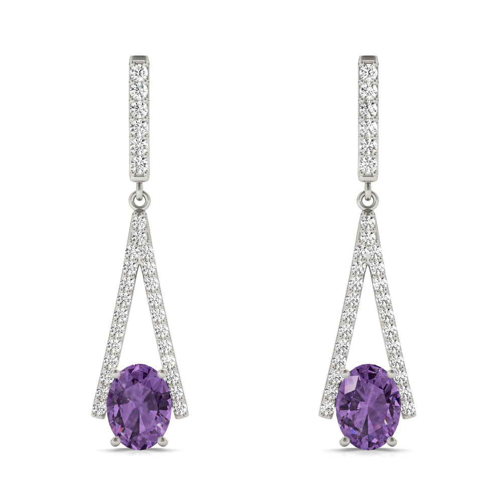 1.25 Carat Amethyst And Diamond Gemstone Earrings In 10K White & Yellow Gold