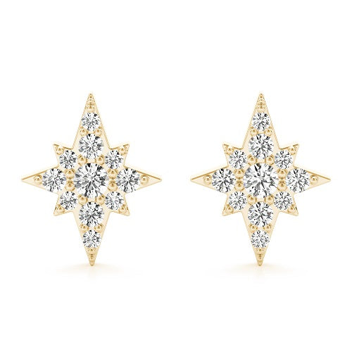 0.10 Carat Round White Diamond Stud Earrings in 14K Solid Yellow Gold With Backs