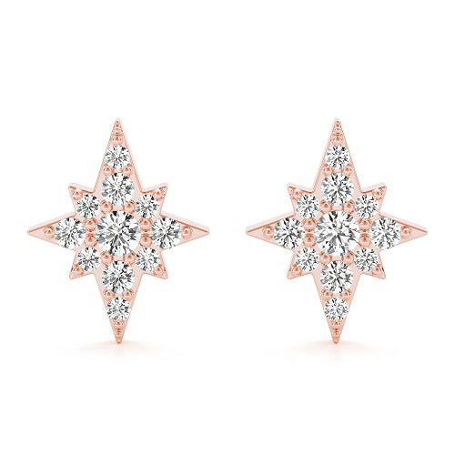 0.10 Carat Round White Diamond Stud Earrings in 14K Solid Rose Gold With Backs