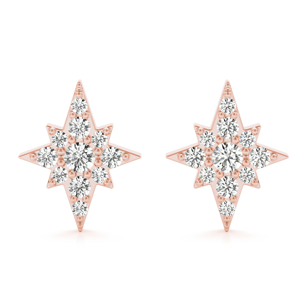 10K Rose/ White & Yellow Gold 0.10 Carat Diamond Stud Earrings With Backs