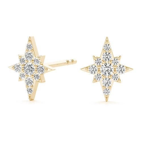 0.10 Carat Round White Diamond Stud Earrings in 14K Solid Yellow Gold With Backs