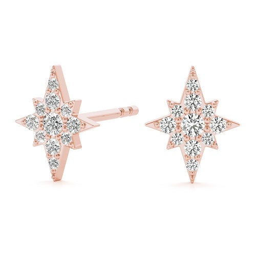 0.10 Carat Round White Diamond Stud Earrings in 14K Solid Rose Gold With Backs