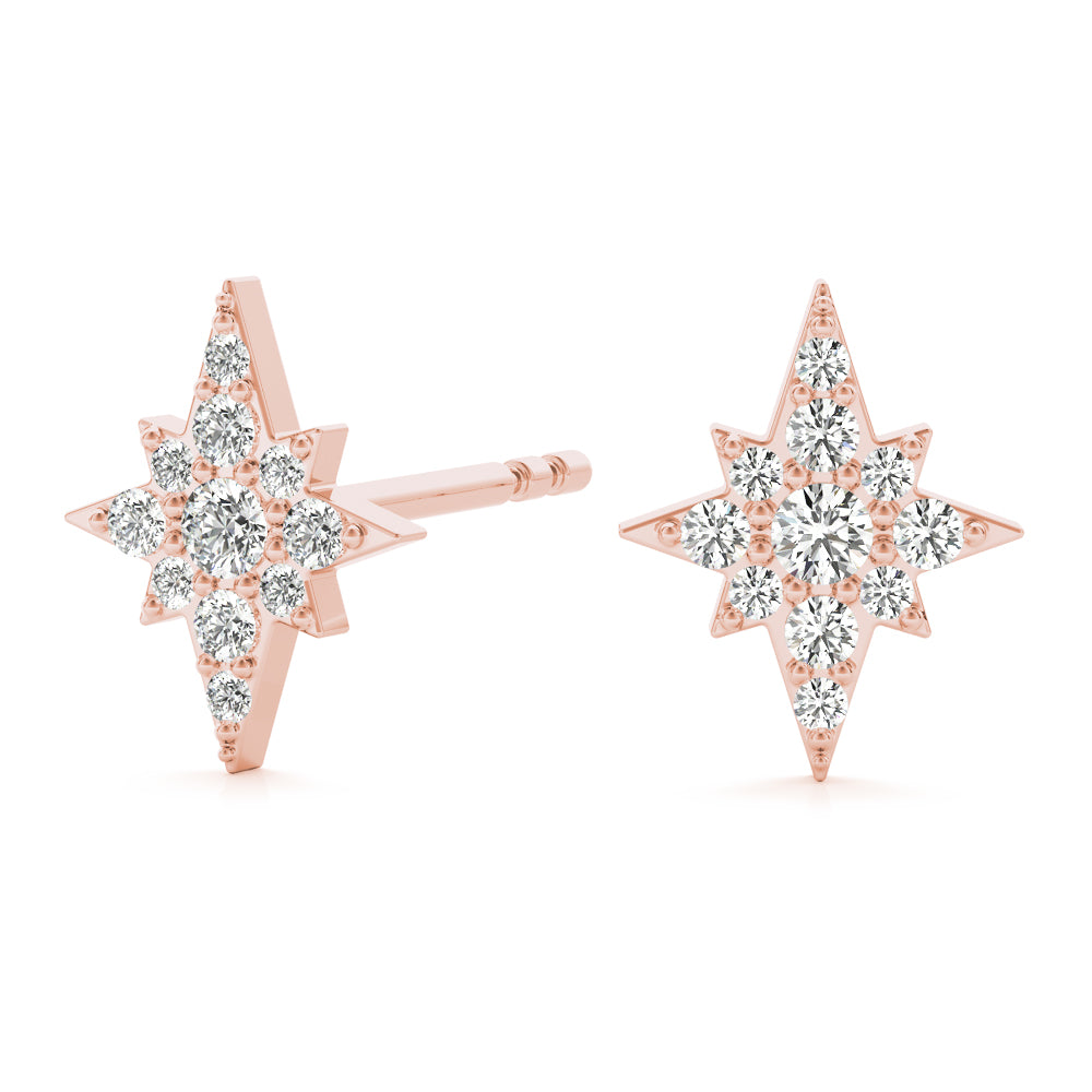 10K Rose/ White & Yellow Gold 0.10 Carat Diamond Stud Earrings With Backs