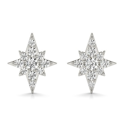 0.10 Carat Round White Diamond Stud Earrings in 14K Solid White Gold With Backs