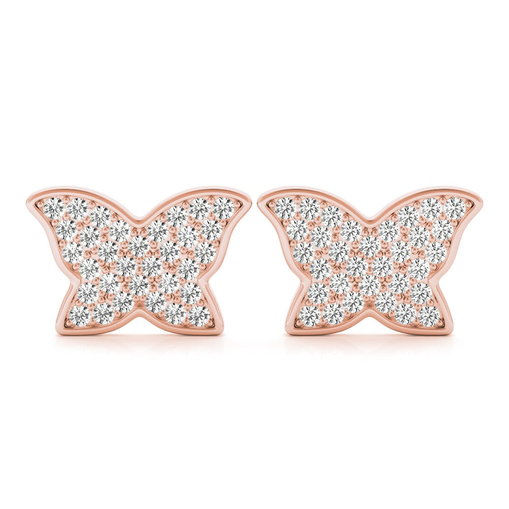 0.65 Carat Diamond BUTTERFLY  Stud Earrings In 14K Rose/ White & Yellow Gold