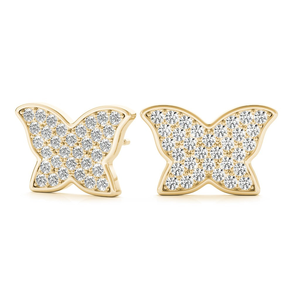 0.65 Carat Diamond BUTTERFLY  Stud Earrings In 14K Rose/ White & Yellow Gold