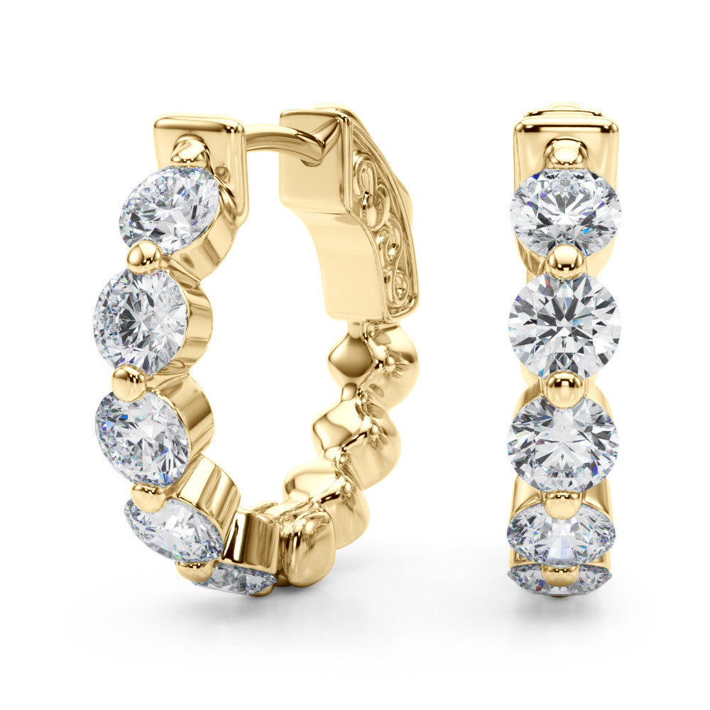 1.00 Ct Natural Diamond Prong Set Hoop Earrings In 14K Solid Yellow & White Gold