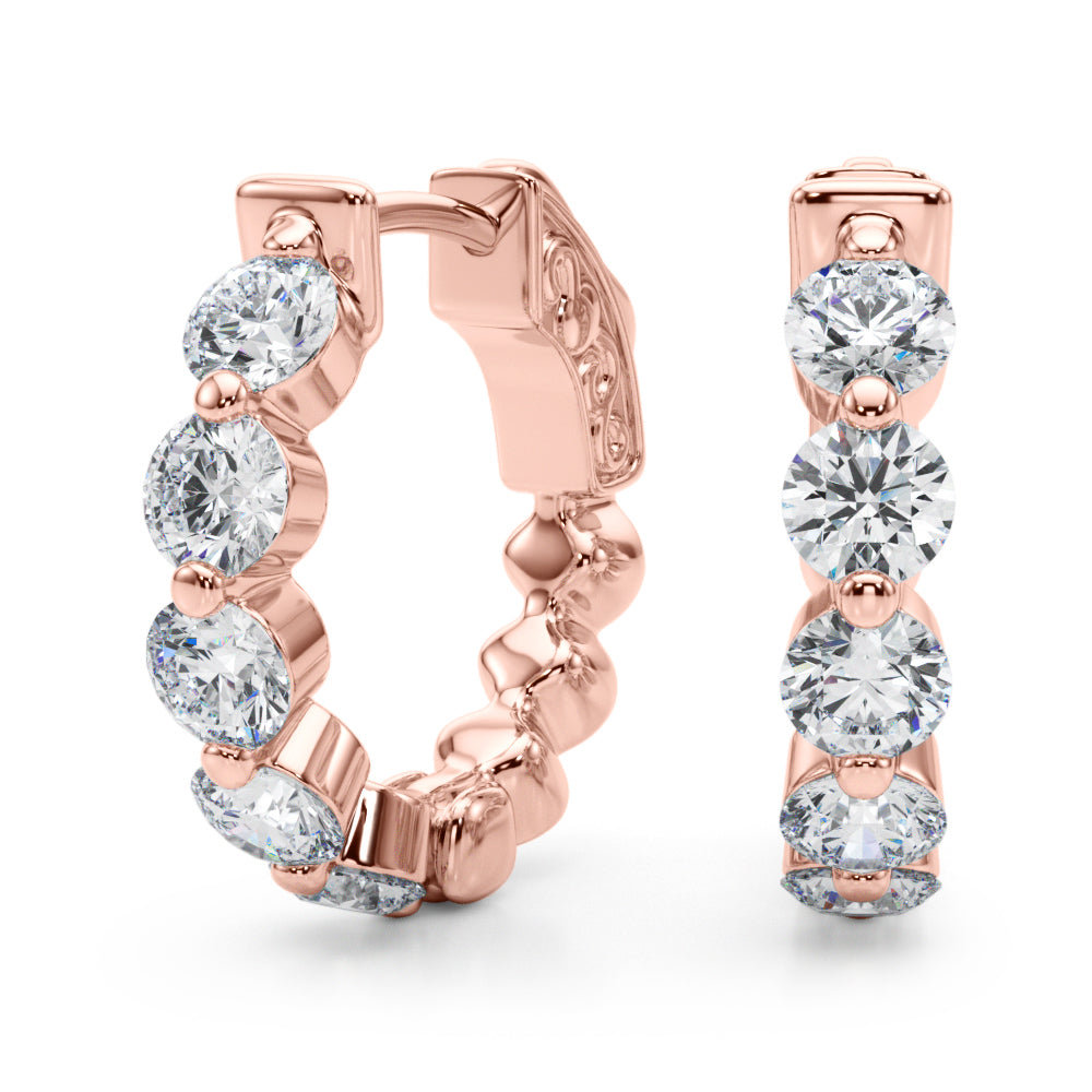 1.00 Ct Round Brilliant Diamond Hoop Earrings In 14K Rose White & Yellow Gold