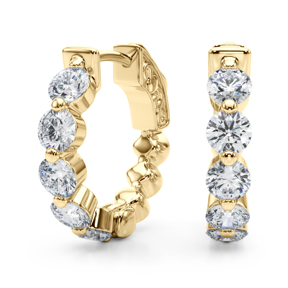 1.00 Ct Round Brilliant Diamond Hoop Earrings In 14K Rose White & Yellow Gold