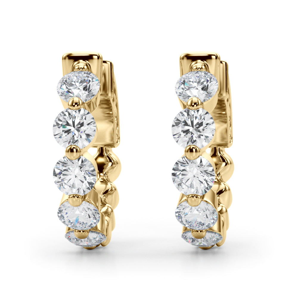 1.00 Ct Round Brilliant Diamond Hoop Earrings In 14K Rose White & Yellow Gold