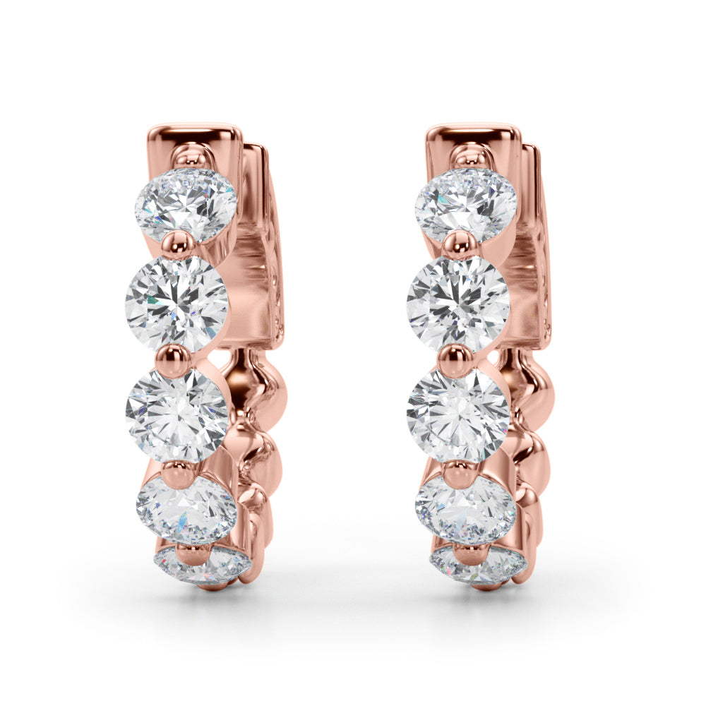 1.00 Ct Round Brilliant Diamond Hoop Earrings In 14K Rose White & Yellow Gold