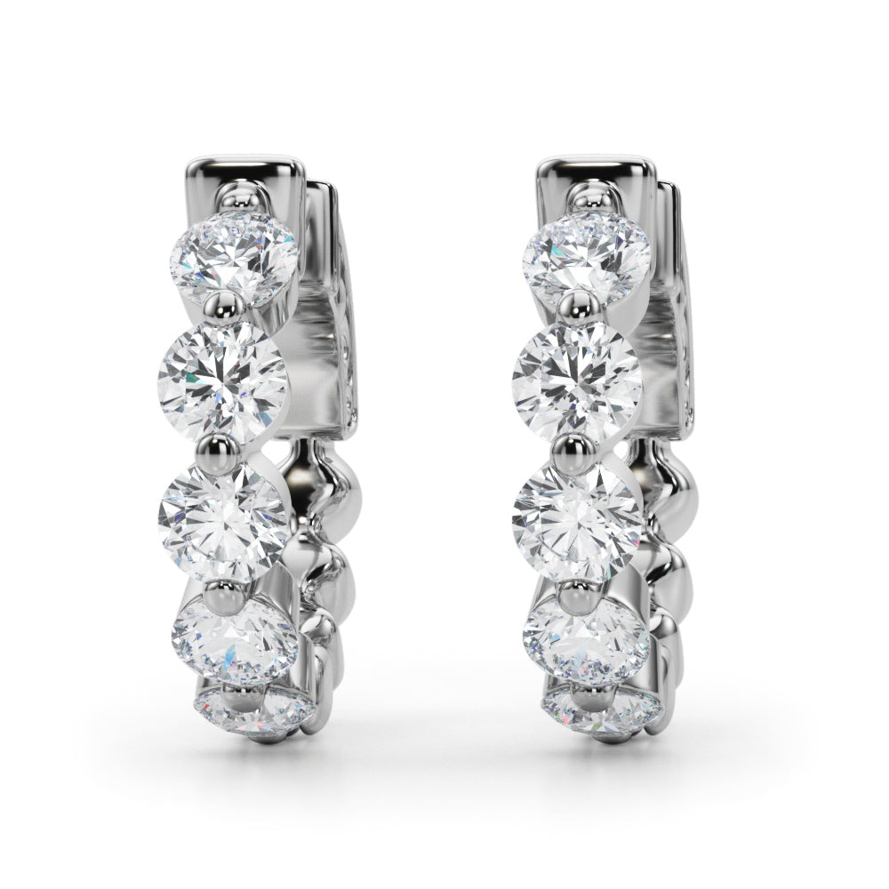 1.00 Ct Round Brilliant Diamond Hoop Earrings In 14K Rose White & Yellow Gold