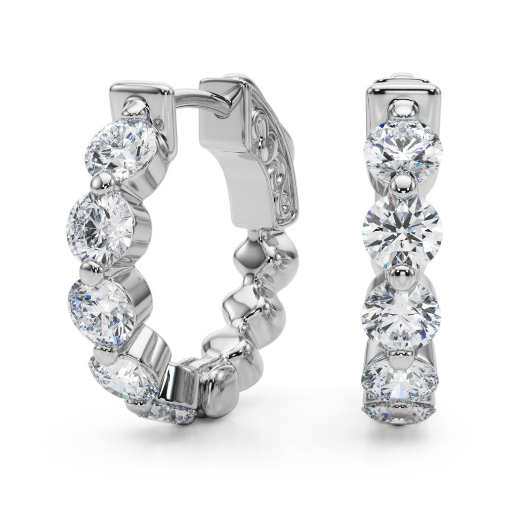 1.00 Ct Natural Diamond Prong Set Hoop Earrings In 14K Solid Yellow & White Gold