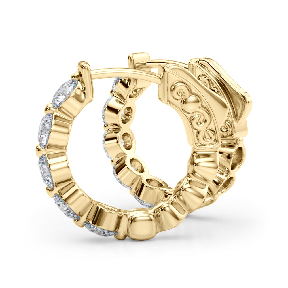 1.00 Ct Round Brilliant Diamond Hoop Earrings In 14K Rose White & Yellow Gold