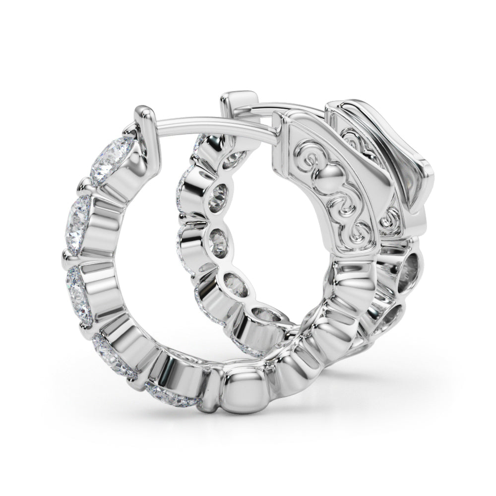 1.00 Ct Round Brilliant Diamond Hoop Earrings In 14K Rose White & Yellow Gold
