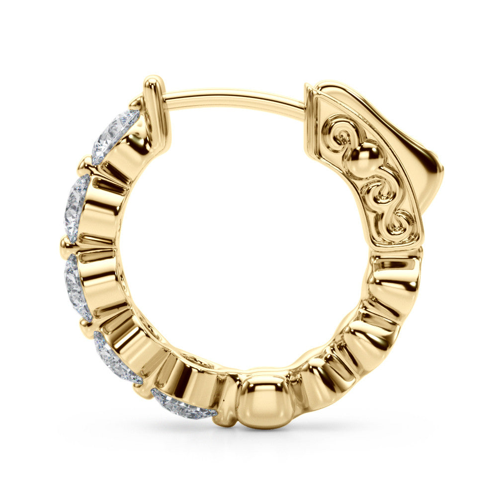 1.00 Ct Natural Diamond Prong Set Hoop Earrings In 14K Solid Yellow & White Gold
